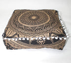 CRAFT KALA 16" Square Large Hippie Mandala Meditation Floor Ottoman Pillow Cushion Pouf Cover Square Poufs Bohemian Circle Floor Cushion Case Outdoor Fireplace Yoga Living Room Decor Cover Black Gold
