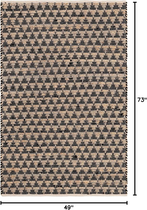 Unique Loom Chindi Jute Collection Area Rug (4' 1" x 6' 1" Rectangle, Black/ Natural)