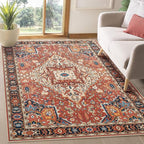 Amearea Vintage Design Orange Area Rugs for Living Room, 4x6 Machine Washable Floral Collection Traditional Bedroom Rug, Low Pile Dinning Room Carpet, No Slip Office Kitchen Home Decor, Orange