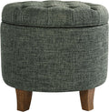 Homepop Home Decor | Upholstered Round Tufted Foot Rest Ottoman | Ottoman with Storage for Living Room & Bedroom | Decorative Home Furniture, Green Clover Fabric