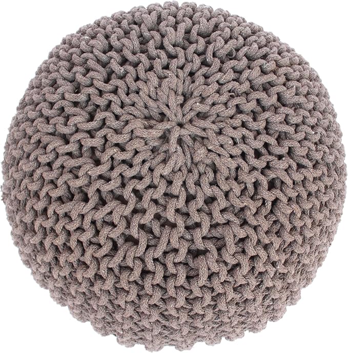 Moro Knitted Cotton 20 x 20 Round Pouf,Furniture,Primary Living Space,Bean Bag Chairs & Lazy Sofa Chair,Brown