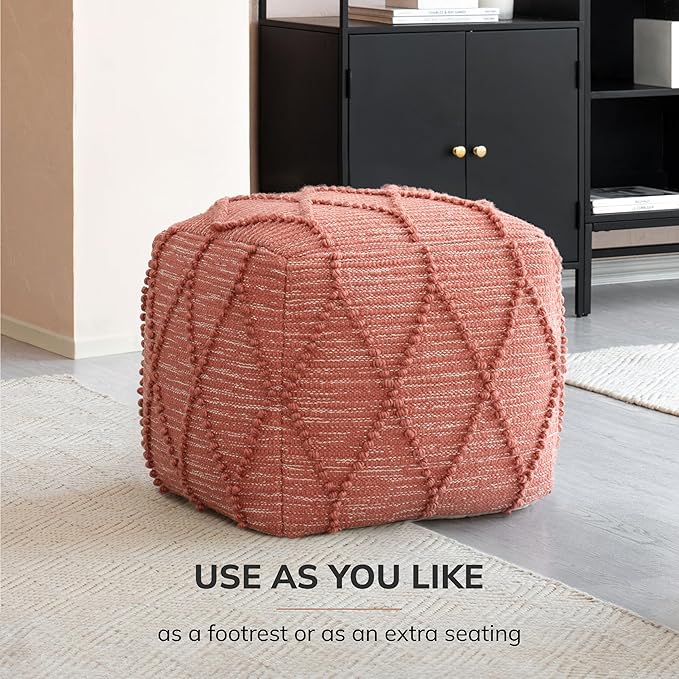 Anji Mountain Pouf Ottoman Foot Rest, Handmade Ottoman Pouf, Comfortable Foot Stool, Decorative Floor Seating for Living Room Decor, Bedroom & Home Décor Accent - Terracotta