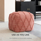 Anji Mountain Pouf Ottoman Foot Rest, Handmade Ottoman Pouf, Comfortable Foot Stool, Decorative Floor Seating for Living Room Decor, Bedroom & Home Décor Accent - Terracotta