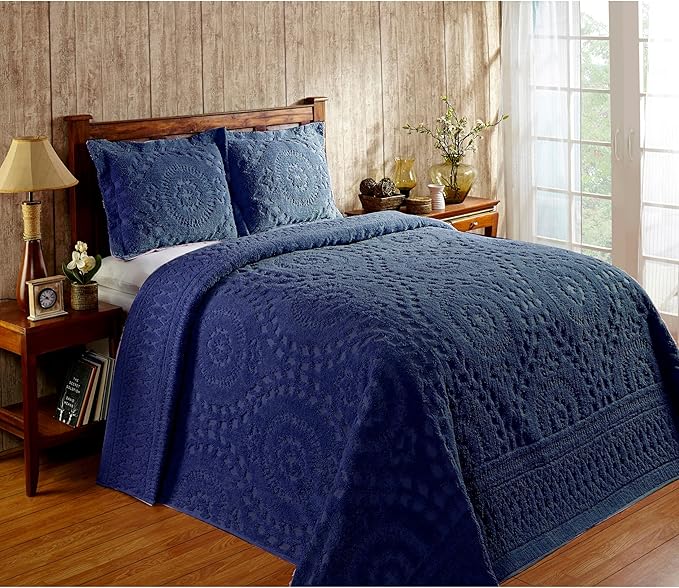 Better Trends 3 Pieces Set Chenille Bedspread Full/Double Size 100% Cotton Chenille Bedding Lightweight Medallion Pattern Bedroom Decor Rio Collection