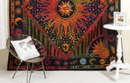 Popular Handicrafts Wall Hanging Tapestry For Bedroom Burning Sun and Moon Hippie Meditation Bohemian Hippy Psychedelic Design Indian Tapestries Bedspread 84 x 90 Inches (215cm x 230cm) Multicolor