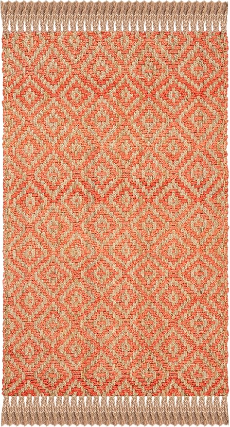 SAFAVIEH Natural Fiber Collection Accent Rug - 3' x 5', Orange & Natural, Handmade Boho Diamond Tassel Jute, Ideal for High Traffic Areas in Entryway, Living Room, Bedroom (NF266B)