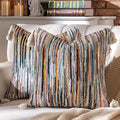 AmHoo Boho Throw Pillow Covers Set of 2 Decorative Bohemian Woven Tufted Striped Farmhouse with Tassels Textured Cushion Case Pillowcase Neutral for Sofa Couch Bed 18 x 18-Inch Black Brown