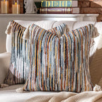 AmHoo Boho Throw Pillow Covers Set of 2 Decorative Bohemian Woven Tufted Striped Farmhouse with Tassels Textured Cushion Case Pillowcase Neutral for Sofa Couch Bed 18 x 18-Inch Black Brown