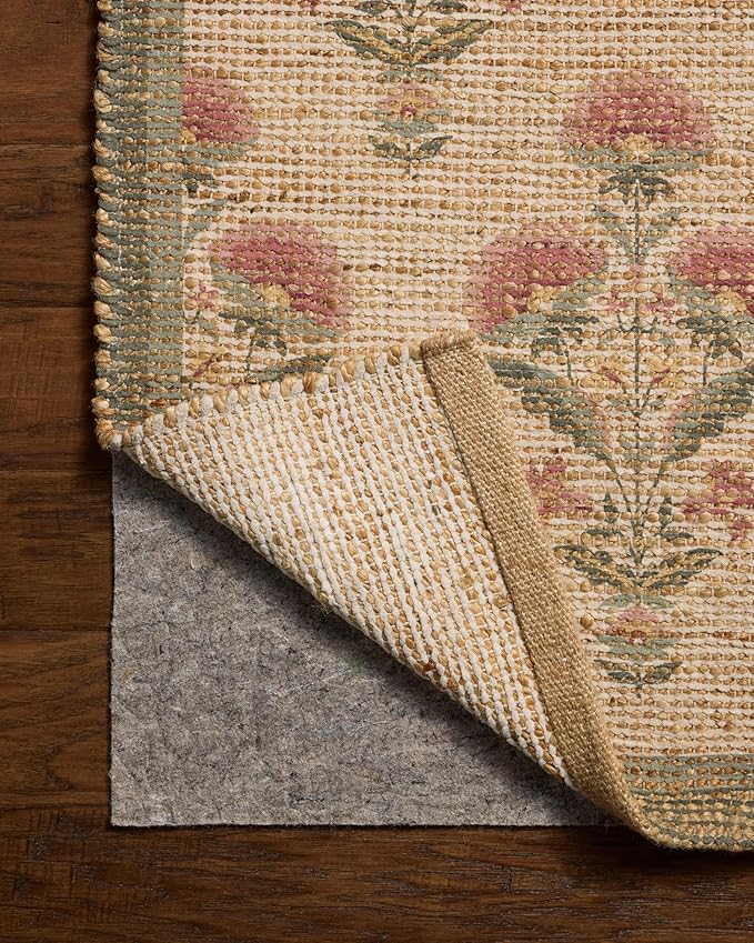 Loloi Chris Loves Julia Rue Collection RUE-01 Sage/Blush 2'-3" x 3'-9" Accent Rug Jute Neutral Floral Living Room Bedroom Rug