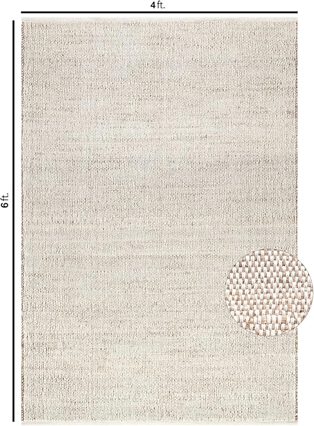 S & L Homes 4' x 6' Jute Cotton Hand Woven Natural Farmhouse Area Rug for Living Room - Rustic Vintage Bohemian Décor - (Natural)