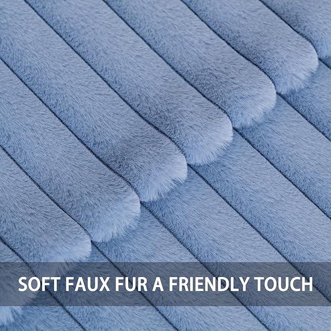 Pack of 2 Faux Fur Fall Throw Pillow Covers 22x22 Inch, Soft Plush Striped Neutral Couch Pillow Cover, with Velvet Back Modern Home Decor for Sofa Living Room Couch Bed Blue