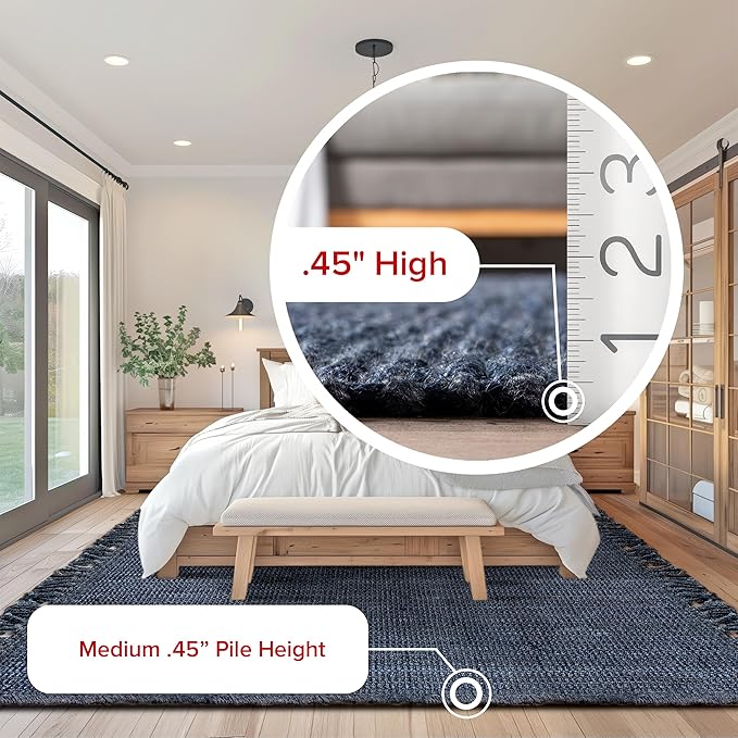 Nuloom Daniela Navy, 5' x 7'6", Handmade, Jute, Tassel, Soft and Textured, High Traffic, Stain Resistant, Easy Clean, Durable Area Rug for Bedroom, Living Room, Dining Space, Foyer, Entryway