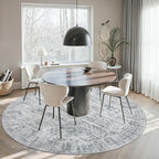 9x9 Grey Round Rug 9ft Living Room Circle Rug Vintage Round Area Rug Non Slip Indoor Carpet for Apartment