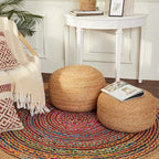 REDEARTH · Jute Circular Pouf Ottoman - Braided Pouffe Accent Sitting Round Footrest for Living Room, Bedroom, Nursery, kidsroom, Patio, Gym; 100% Jute Set of 2 (19.5"X19.5"X14"; Jute Natural)