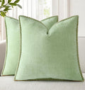 decorUhome Summer Chenille Soft Cozy Throw Pillow Covers 16x16 Set of 2, Modern Farmhouse Boho Velvet Decorative Pillow Cases with Stitched Edge for Couch Sofa Bed Home Decor, Sage Green