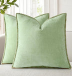 decorUhome Summer Chenille Soft Cozy Throw Pillow Covers 16x16 Set of 2, Modern Farmhouse Boho Velvet Decorative Pillow Cases with Stitched Edge for Couch Sofa Bed Home Decor, Sage Green
