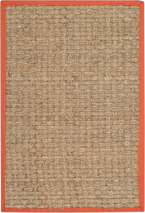 SAFAVIEH Area Rug 2x3 - Natural Fiber Collection - Natural & Rust, Seagrass, Basketweave Pattern with Border (NF114Y)