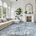 Area Rug 10x12 Vintage Washable Living Room Large Carpet Non Slip Bedroom Indoor Office Dining Room Low Pile Thin Rug Blue/Grey
