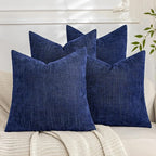Set of 4 Soft Textured Decorative Throw Pillow Covers 16x16 Inch Cozy Farmhouse Cushion Cover Square Accent Pillow Cases for Bed Couch Sofa Living Room, Blue