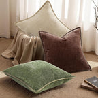 decorUhome Chenille Soft Cozy Throw Pillow Covers 26x26 Set of 2, Modern Farmhouse Boho Velvet Decorative Euro Sham Pillow Cases with Stitched Edge for Couch Sofa Bed Home Decor, Chocolate