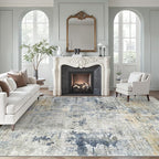 Abstract Rug 8x10 Large Living Room Rugs Neutral Modern Washable Area Rugs for Bedroom Dining Room Non-Slip Stain Resistant Foldable Thin Rug Blue Yellow