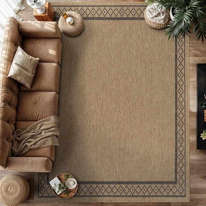 Easy Jute Rugs 10x14 Frame Natural Color Living Room Indoor Outdoor Area Rug for Patio and Kitchen Rug High Traffic Washable Easy to Clean Solid Boho Woven Design Carpet (10 x 14)