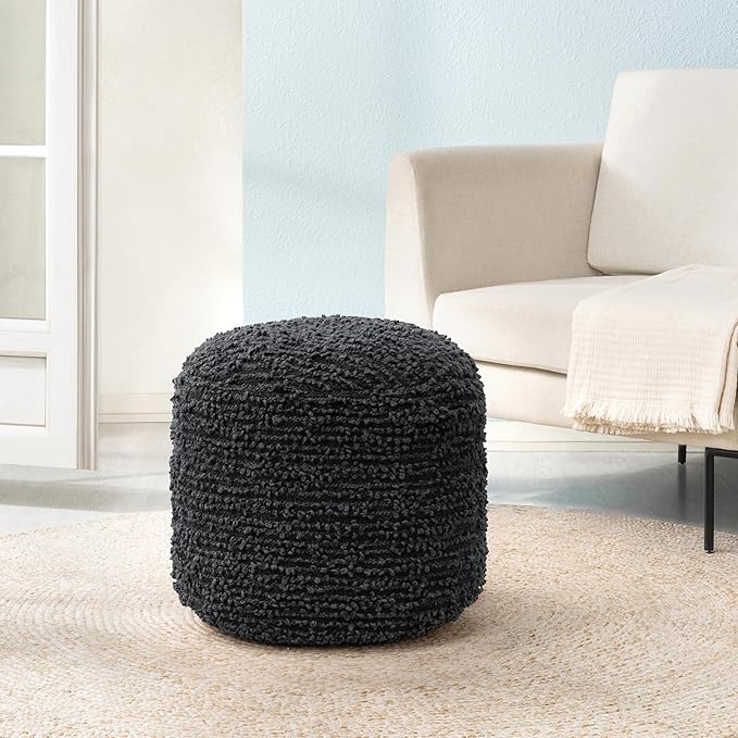 Anji Mountain Pouf Ottoman Foot Rest, Handmade Ottoman Pouf, Comfortable Foot Stool, Decorative Floor Seating for Living Room Decor, Bedroom & Home Décor Accent - Midnight Curl