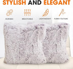 Cheer Collection Throw Pillows for Couch and Bed, Soft Shaggy Throw Pillows with Inserts Included, Cozy Long Hair Faux Fur Pillows - Set of 2-18" x 18" - Purple