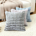 Boho Chenille Tufted Pillow Cover 18x18 Inch Set of 1, Farmhouse Striped Decorative Pillow Covers Accent Fluffy Neutral Square Pillowcases for Couch Sofa Bedroom Living Room, Brown Gray