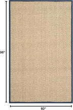 SAFAVIEH Area Rug 5x8 - Natural Fiber Collection - Natural & Blue, Seagrass, Basketweave Pattern with Border (NF114E)