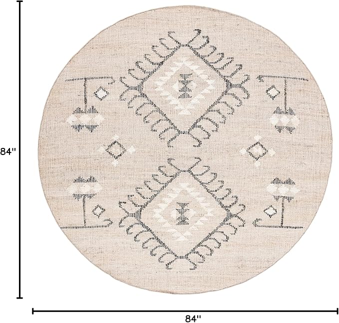SAFAVIEH Kilim Collection 7' Round Grey/Black KLM762F Handmade Flatweave Premium Jute Entryway Foyer Living Room Bedroom Kitchen Area Rug