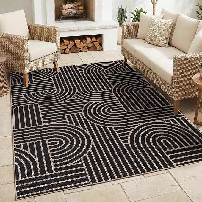 GarveeHome Rainbow Easy Jute Rug 5x7 Abstract Washable Non Slip Living Room Ultra-Thin Bedroom Rug, Non Skid Backing Non Shedding Accent Carpet for Dining Room Office
