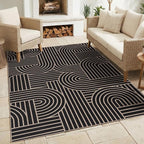 GarveeHome Rainbow Easy Jute Rug 4x6 Abstract Washable Non Slip Living Room Ultra-Thin Bedroom Rug, Non Skid Backing Non Shedding Accent Carpet for Dining Room Office