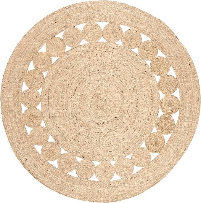 SAFAVIEH Natural Fiber Collection Area Rug - 6'6" Round, Ivory, Handmade Jute, Boho Farmhouse Braided Design (NF364B)