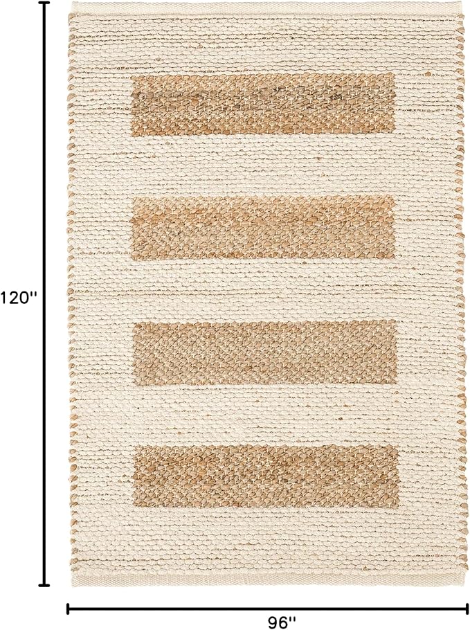 Dash and Albert Milo Jute & Cotton Area Rug - 7.5 X 9.5 Ivory Stripe Handwoven Accent Rug - Durable, Low Pile, Guest Room, Home Office, Dining Room - Premium Luxury Hotel Quality Soft Breathable