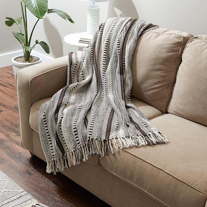 DII Braided Striped Decorative Throw Blanket, 50x60, Dark Brown