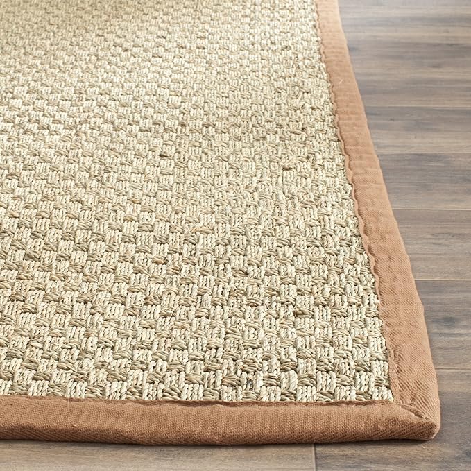 SAFAVIEH Area Rug 5x8 - Natural Fiber Collection - Natural & Brown, Seagrass, Basketweave Pattern with Border (NF114B)