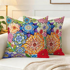 Colorful Boho Mandala Floral Throw Pillow Covers 18x18 Set of 2, Spring Easter Bohemian Decorative Pillowcases, Multicolor Flower Cushion Covers for Couch Sofa Bedroom Living Room Farmhouse Home Decor
