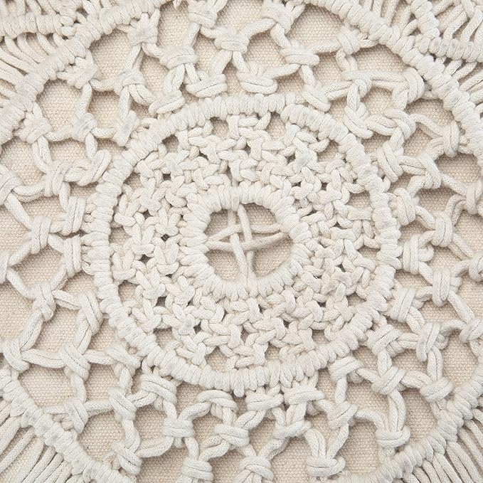 SIMPLIHOME Coates Round Pouf - 18 inch Wide Handwoven Cotton Macrame Ottoman in Natural, Boho Footstool, Decorative Pouf or Extra Seating for Living Room, Bedroom, or Kids Room, Assembled