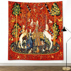 FEASRT Medieval Art Tapestry Maiden and Unicorn Tapestrys European Royal Tapestry, 60x60 Inches Soft Flannelette, for Bedroom Living Room Dorm