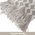 NTBAY Acrylic Knitted Throw Blanket, Lightweight and Soft Cozy Decorative Woven Blanket with Tassels for Travel, Couch, Bed, Sofa, 51x67 Inches, Light Grey Wave