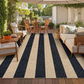 Lahome Elance Striped Easy Jute Outdoor Rug, Washable Rugs 8x10 for Living Room Patio Indoor Outdoor Black Carpet, Farmhouse Neutral Non Slip Non Shedding Floor Carpet for Office Sunroom Dining Room