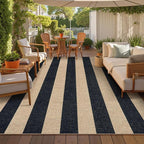 Lahome Elance Striped Easy Jute Outdoor Rug, Washable Rugs 8x10 for Living Room Patio Indoor Outdoor Black Carpet, Farmhouse Neutral Non Slip Non Shedding Floor Carpet for Office Sunroom Dining Room