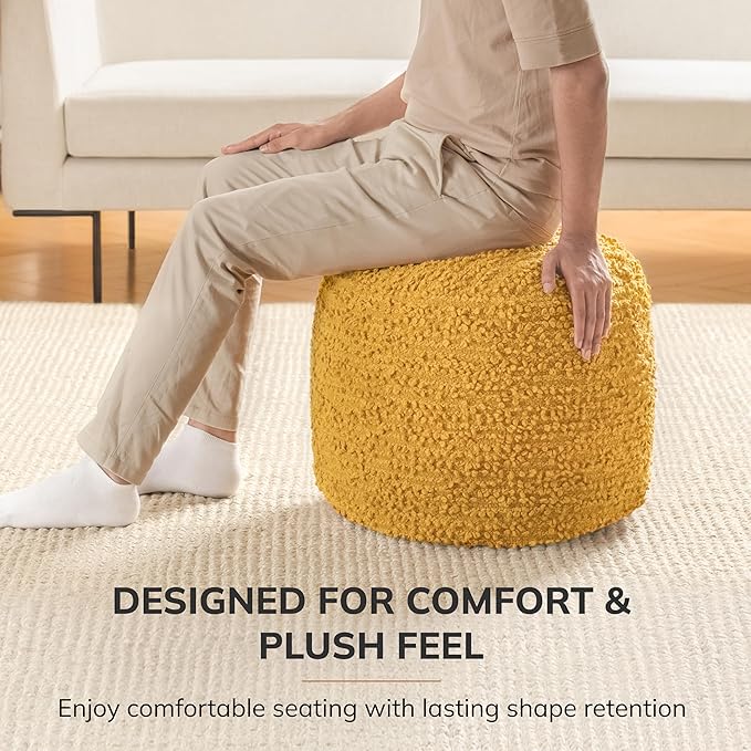 Anji Mountain Pouf Ottoman Foot Rest, Handmade Ottoman Pouf, Comfortable Foot Stool, Decorative Floor Seating for Living Room Decor, Bedroom & Home Décor Accent - Mustard