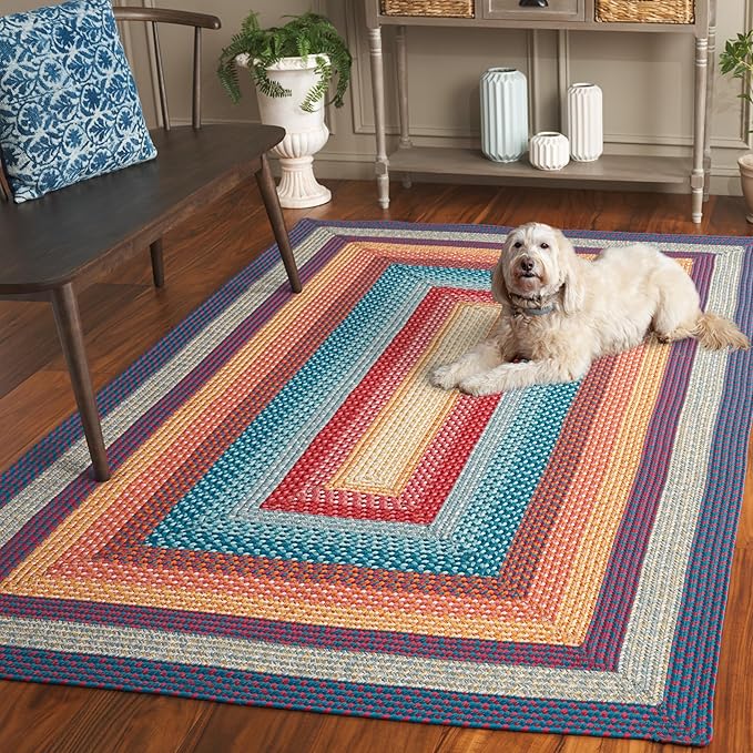 SAFAVIEH Washable Rug Outdoor Braided Collection - 5' x 8', Red & Orange, Handmade & Reversible, Non-Shedding & Easy to Clean, Ideal for Patio, Backyard, Mudroom (BRD308Q)