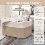 Goodpick Large Woven Blanket Basket, 21.6" x 14.9" x 11.8" Storage Baskets for Organizing, Rectangle Cotton Rope Toy Basket for Living Room, Bedroom, White & Brown