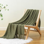 BATTILO HOME Olive Green Throw Blanket for Couch, Soft Army Green Blanket with Tassels for Home Decor, Decorative Knitted Throws for Couch Cover, 50"x60"