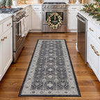 Hallway 2x5 Washable Runner Rug: Oriental Stain Resistant Kitchen Entryway Rugs Farmhouse Ultra Soft Bathroom Bedroom Print Floor Mat Thin Non Slip Indoor Carpet for Living Room Laudry(2X5,Black)