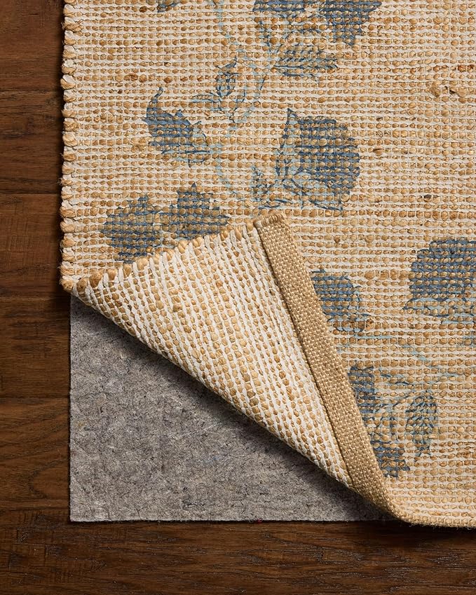 Loloi Chris Loves Julia Rue Collection RUE-05 Natural/Denim 7'-6" x 9'-6" Area Rug Jute Neutral Floral Living Room Bedroom Rug