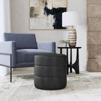Spatial Order Upholstered Faux Leather Round Ottoman (No Lid, Seat Only) | Spatial Order Home Décor | Foot Rest Pouf – Black Faux Leather